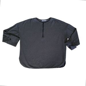 M. M. Lafleur NY Womens Top XXL Plus Houndstooth Check Black Ivory Lagenlook